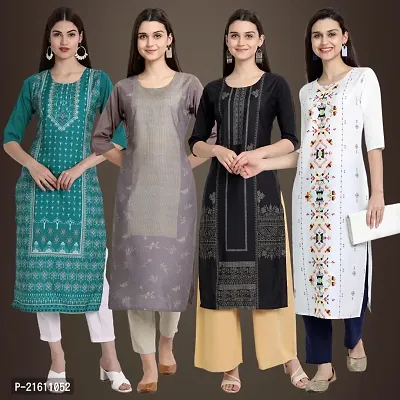 Elegant Crepe Printed Straight 3/4 Sleeves Kurta For Women- Pack Of 4