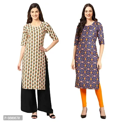 Fashionable Straight Multicoloured Printed Crepe Kurta For Women Combo Pack Of 2-thumb0