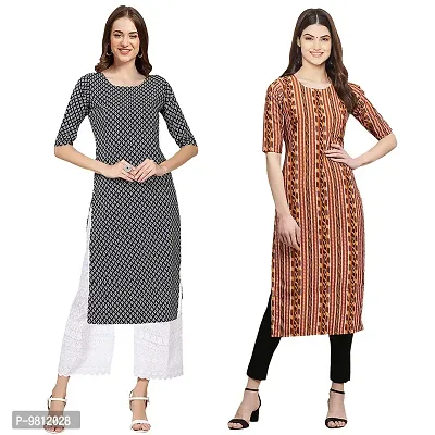 Fashionable Straight Multicoloured Printed Crepe Kurta For Women Combo Pack Of 2-thumb0