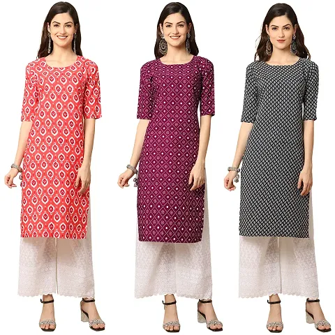 Beautiful Crepe Straight Kurta For Women Pack Of 3