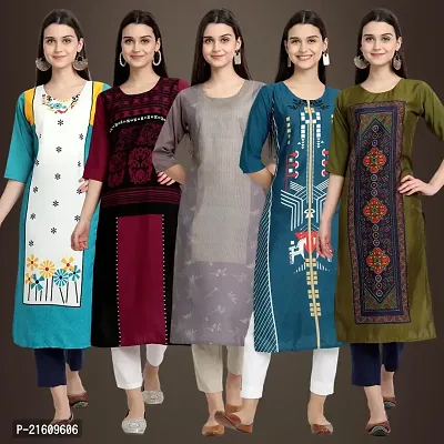 Elegant American Crepe Printed Straight 3/4 Sleeves Kurta For Women- Pack Of 5