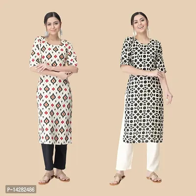 Stylish Multicoloured Crepe Printed Kurta For Women- Combo Of 2