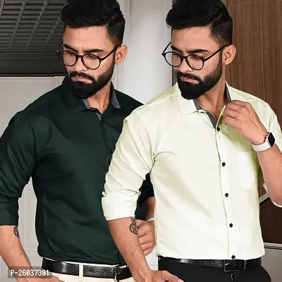 Stylish Multicoloured Cotton Long Sleeve Solid Shirt For Men Pack Of 2