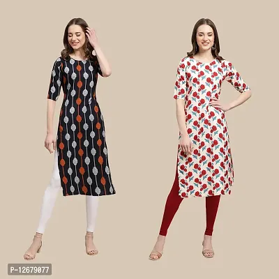 Women's Crepe Digital Printed Straight Kurti {Pack of 2}