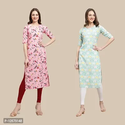 Women's Crepe Digital Printed Straight Kurti {Pack of 2}