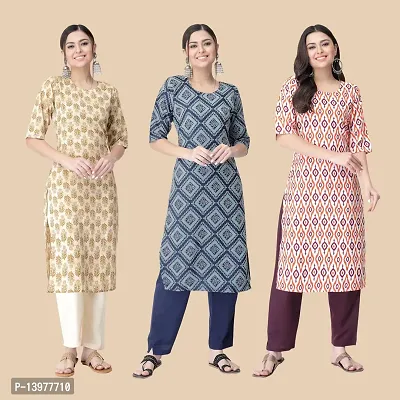 Classic Crepe Printed Kurtis For Women Combo Pack Of 3-thumb0