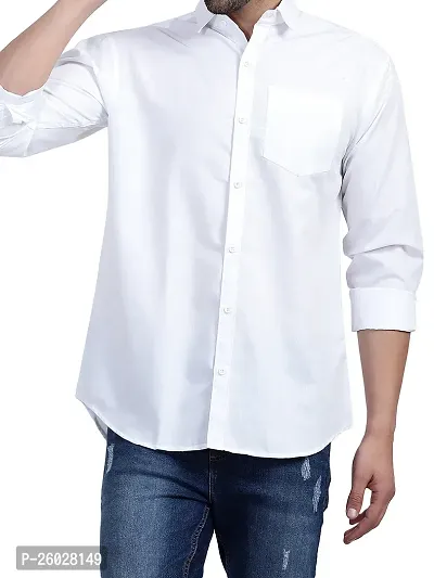 Men Stylish White Cotton Solid Long Sleeve Semi Formal Shirt-thumb4