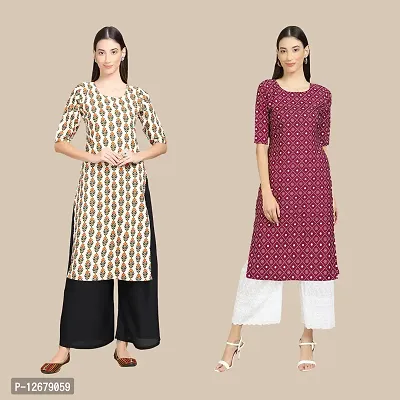 Women's Crepe Digital Printed Straight Kurti {Pack of 2}