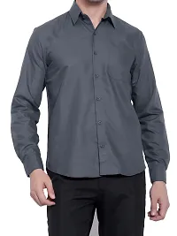 Men Stylish Grey Cotton Solid Long Sleeve Semi Formal Shirt-thumb3