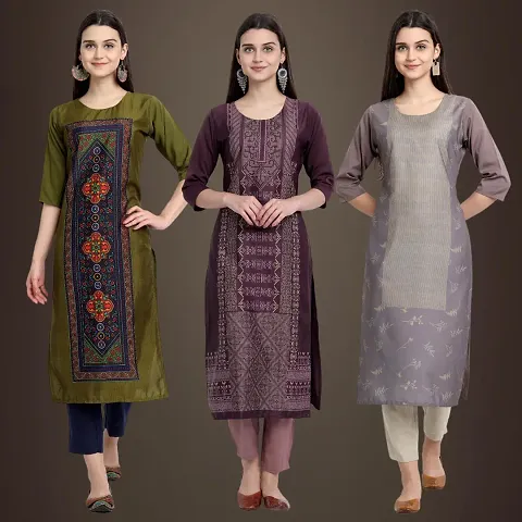 Trendy Crepe Printed Kurta Pack Of 3