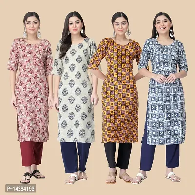 Trendy Crepe Multicoloured Printed Kurta For Women- Combo Of 4