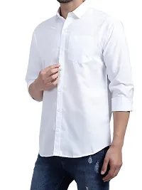 Men Stylish White Cotton Solid Long Sleeve Semi Formal Shirt-thumb1