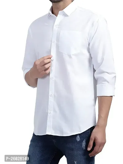 Men Stylish White Cotton Solid Long Sleeve Semi Formal Shirt-thumb2