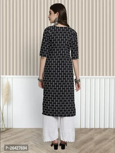 Stylish Black Crepe A-Line Printed Stitched Kurti For Women-thumb2