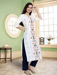 Elegant American Crepe White Round Neck 3/4 Sleeve Printed Straight Kurta For Women-thumb2