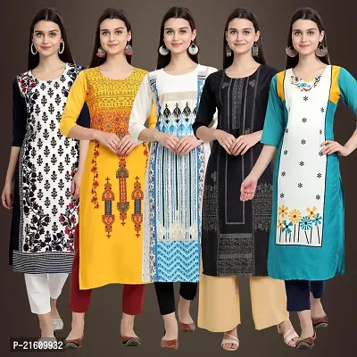 Elegant American Crepe Printed Straight 3/4 Sleeves Kurta For Women- Pack Of 5-thumb0