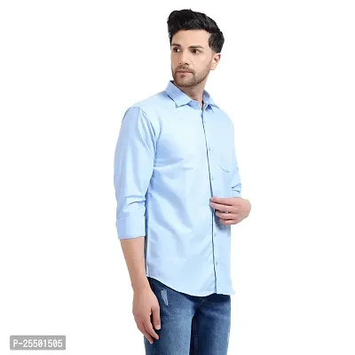 Stylish Blue Cotton Solid Long Sleeve For Men-thumb3