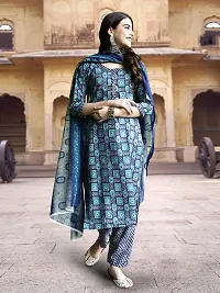 Stylish Blue Cotton Blend Printed Kurta Bottom and Dupatta Set For Women-thumb2