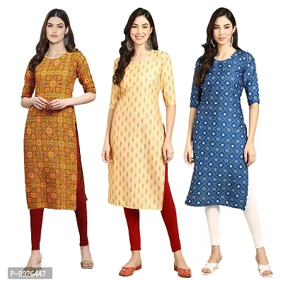 Women Crepe Digital Printed Straight Kurti  Pack of 3-thumb0