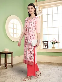 Elegant American Crepe Peach Round Neck 3/4 Sleeve Printed Straight Kurta For Women-thumb1