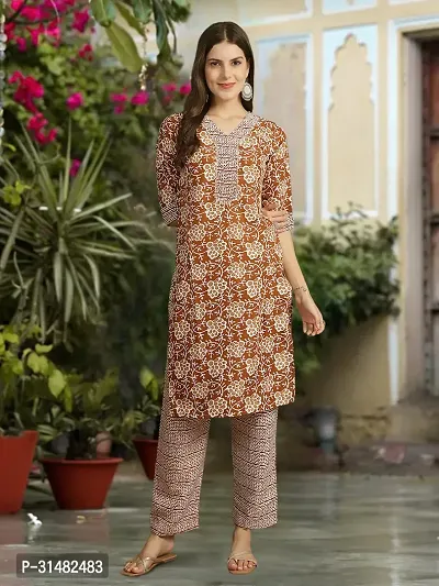 Stylish Rust Cotton Blend Printed Kurta, Bottom and Dupatta Set For Women-thumb4