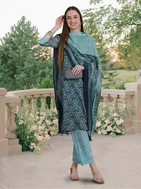 Elegant Cotton Blend Printed Kurta with Pant And Dupatta Set For Women-thumb4