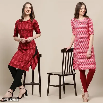 Elegant Crepe Maroon And Pink Printed 3/4 Sleeve Kurta For Women- Combo Of 2