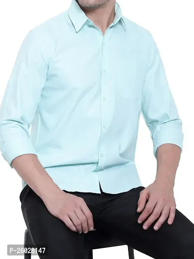 Men Stylish Blue Cotton Solid Long Sleeve Semi Formal Shirt-thumb5