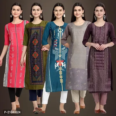 Elegant American Crepe Printed Straight 3/4 Sleeves Kurta For Women- Pack Of 5