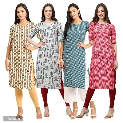 Fashionable Straight Multicoloured Printed Crepe Kurta For Women Combo Pack Of 4