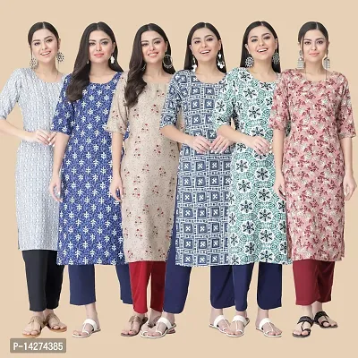 Straight Multicoloured  Crepe Kurta Combo Set Of 6