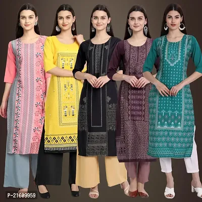 Elegant American Crepe Printed Straight 3/4 Sleeves Kurta For Women- Pack Of 5-thumb0