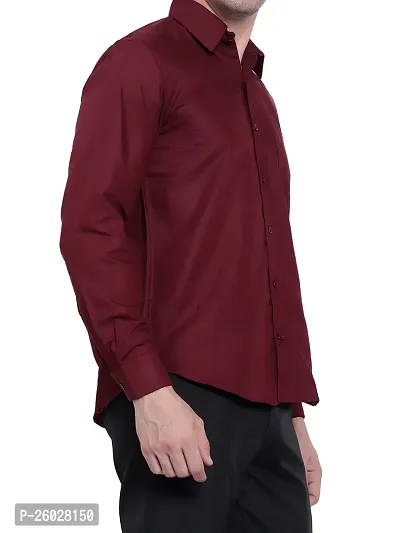 Men Stylish Maroon Cotton Solid Long Sleeve Semi Formal Shirt-thumb3