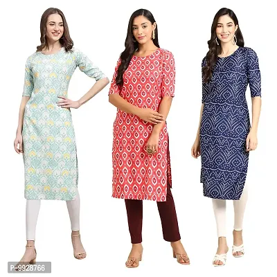 Women Crepe Digital Printed Straight Kurti  Pack of 3