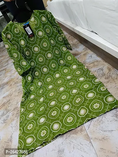 Stylish Green Crepe A-Line Printed Stitched Kurti For Women