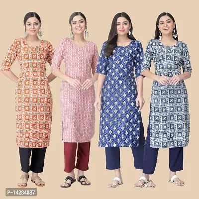 Trendy Crepe Multicoloured Printed Kurta For Women- Combo Of 4-thumb0