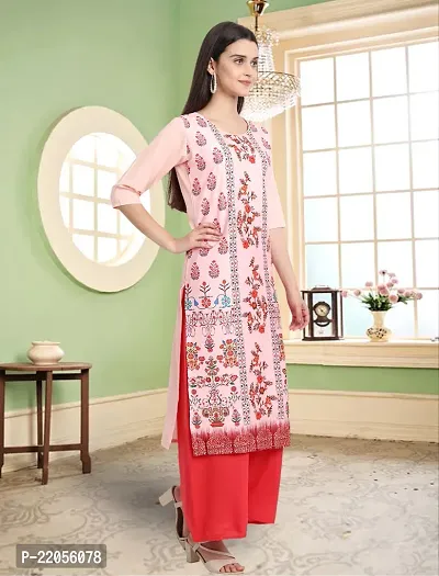 Elegant American Crepe Peach Round Neck 3/4 Sleeve Printed Straight Kurta For Women-thumb3