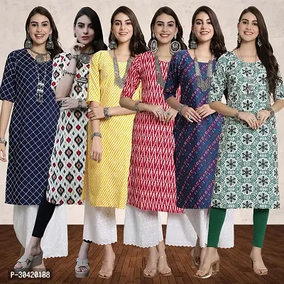 Reliable Crepe Printed Kurta For Women - Pack Of 6