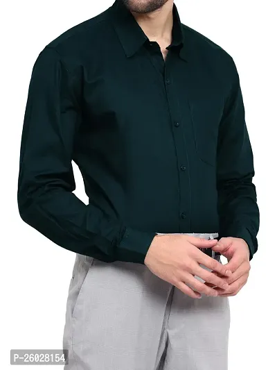 Men Stylish Green Cotton Solid Long Sleeve Semi Formal Shirt-thumb3