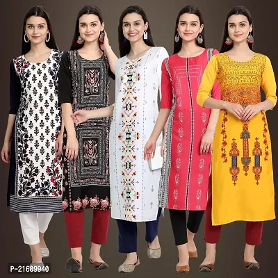 Elegant American Crepe Printed Straight 3/4 Sleeves Kurta For Women- Pack Of 5