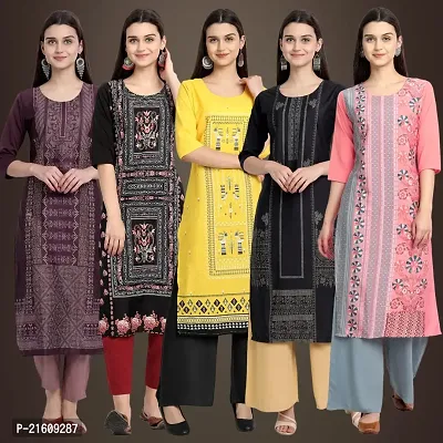 Elegant American Crepe Printed Straight 3/4 Sleeves Kurta For Women- Pack Of 5