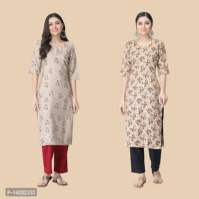 Stylish Multicoloured Crepe Printed Kurta For Women- Combo Of 2