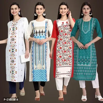 Elegant Crepe Printed Straight 3/4 Sleeves Kurta For Women- Pack Of 4-thumb0