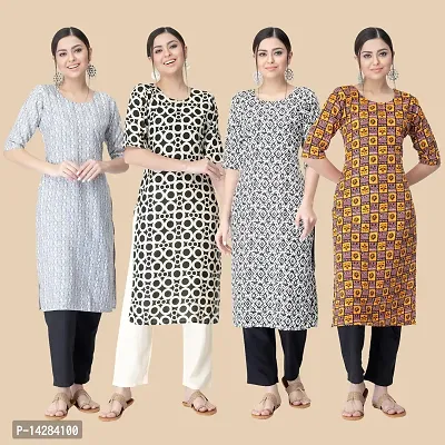 Trendy Crepe Multicoloured Printed Kurta For Women- Combo Of 4