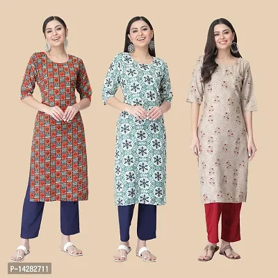 Stylish Crepe Multicoloured Printed Kurta For Women- Combo Of 3