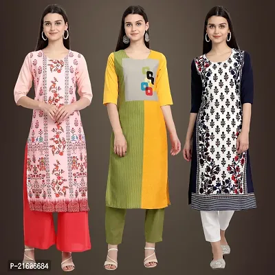 Trendy Crepe Printed Kurti For Women-Pack Of 3