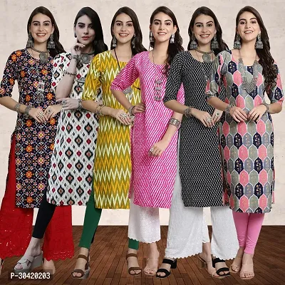 Reliable Crepe Printed Kurta For Women - Pack Of 6