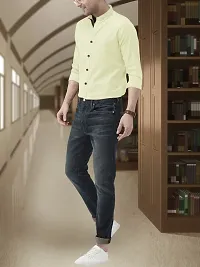 Men Stylish Beige Cotton Solid Long Sleeve Semi Formal Shirt-thumb4