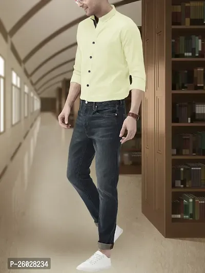 Men Stylish Beige Cotton Solid Long Sleeve Semi Formal Shirt-thumb5