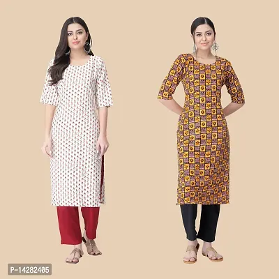 Stylish Multicoloured Crepe Printed Kurta For Women- Combo Of 2